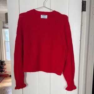 Old Navy Red Textured Crewneck Sweater with Ruffled Cuffs